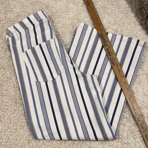 Blue and White Striped Wide-Leg Pants